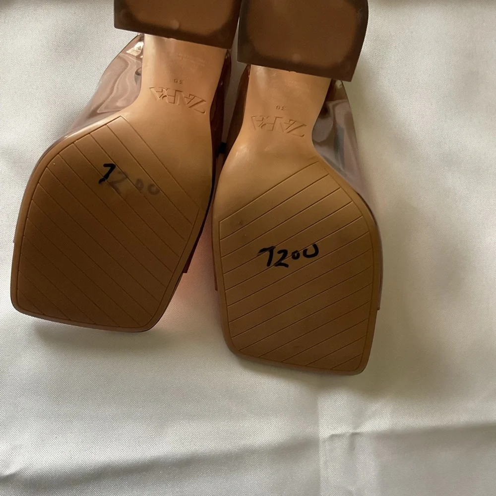 Zara Women's Vinyl  Tan Heeled Sandals New size 36 (6/6.5) - Picture 5 of 6